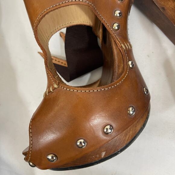 GEORGINA GOODMAN Brown Leather Clog Heels - Picture 5 of 10